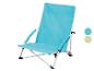 Fauteuil de plage pliable bleu clair.