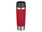 Une thermos à café rouge avec un motif de café.