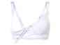 Un soutien-gorge blanc avec fermeture à crochet et à œil et de la dentelle.