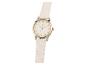 Une montre en cuir blanc avec des chiffres romains.