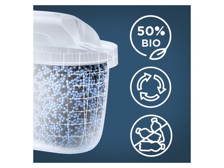 Filtre à eau avec granulés, 50% bio, recyclable, sans plastique.