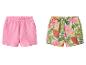Shorts roses à volants et shorts à motif floral.