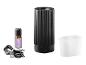 Diffuseur d'arômes noir avec huile de lavande, câble USB et gobelet doseur.