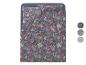 Parure de lit florale avec oreillers assortis sur fond gris.