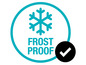 Symbole de résistance au gel avec un flocon de neige bleu et une coche.