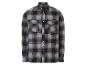 Une chemise à carreaux gris et noirs à manches longues.