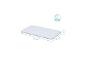 Matelas blanc de 82x50x2,5 cm avec une icône de main plongeant dans l'eau.