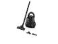 Aspirateur traîneau noir avec accessoires sur fond blanc.
