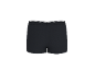 Vue arrière d'un boxer noir pour homme avec une ceinture rayée.