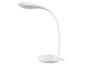Lampe de bureau blanche flexible avec base ronde et éclairage LED.