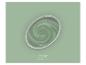 Un pot de peinture ouvert avec de la peinture verte tourbillonnante, avec le texte 'Sane Sage' et 'THE COLOR KITCHEN'.