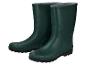 Une paire de bottes de pluie vertes avec une doublure intérieure en fausse fourrure.