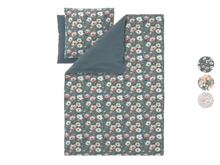 Parure de lit avec motif floral et côté gris uni