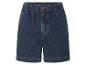 Shorts en jean bleu foncé, style décontracté.