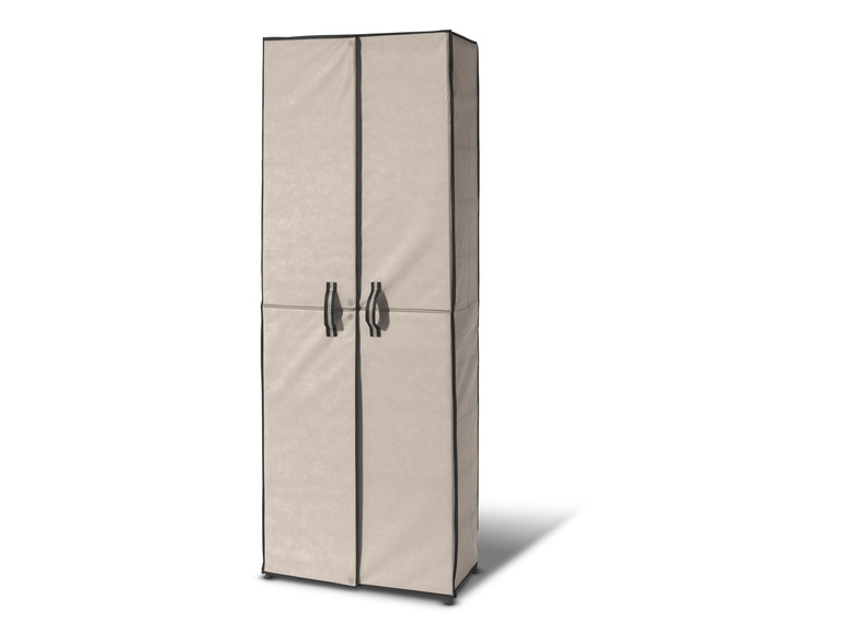 Une armoire beige à deux portes.