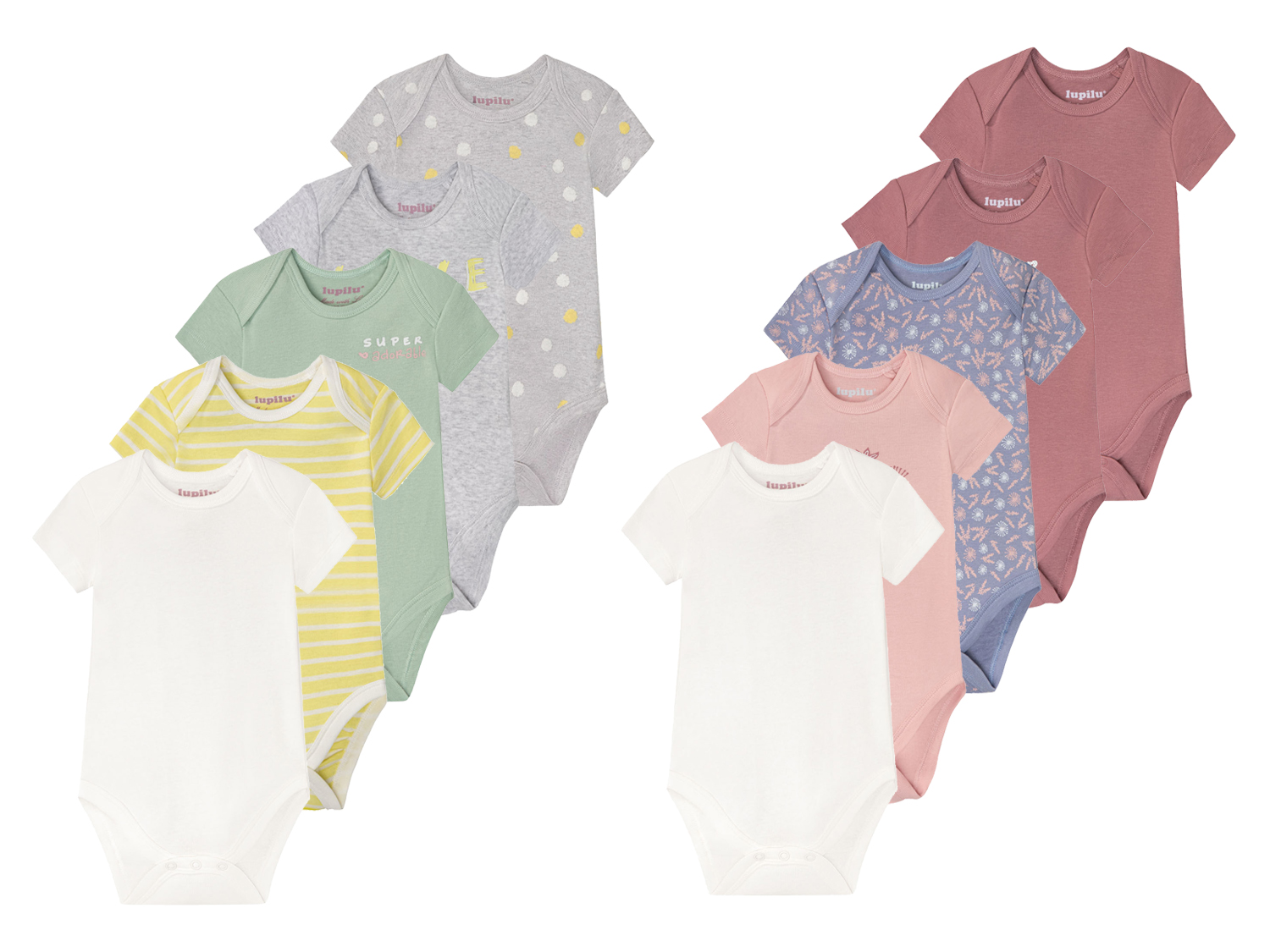 lupilu® Lot de 5 bodies manches courtes bébé