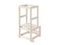 Tour d'apprentissage en bois beige clair pour enfants, avec plateforme réglable.