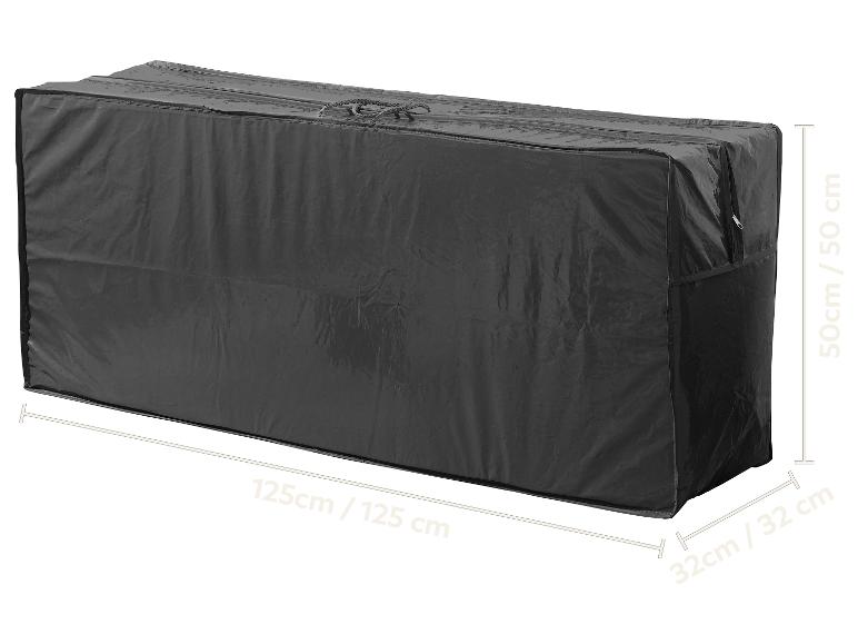 Sac de rangement noir avec fermeture éclair et poignées, mesurant 125x50x32 cm.