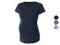 T-shirt de maternité à manches courtes bleu marine avec encolure cache-cœur et motifs rayés optionnels.