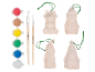 Kit de peinture d'ornements de Noël avec quatre ornements en céramique, six pots de peinture et deux pinceaux.