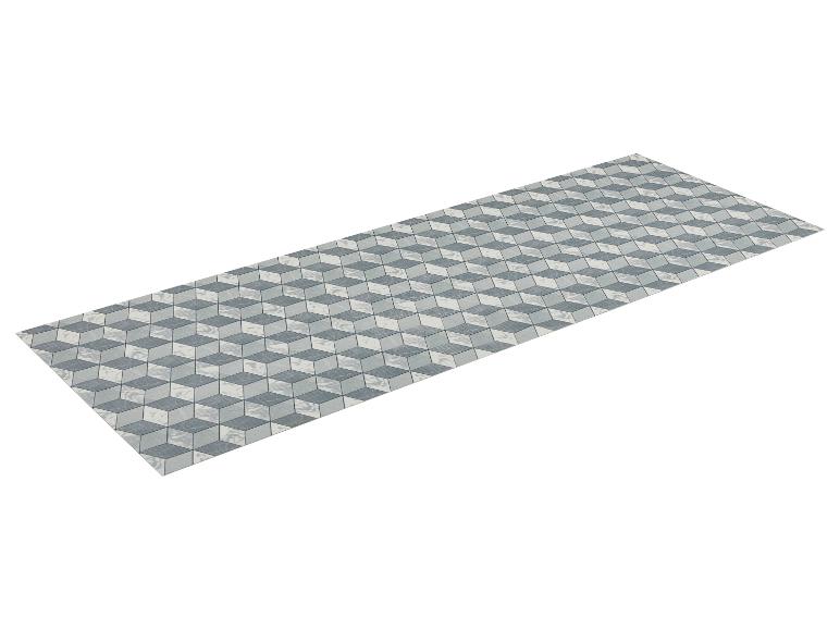Tapis rectangulaire avec un motif de cubes 3D dans des tons de gris et blanc