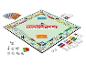 Le jeu de société Monopoly avec des pions, de l'argent et des cartes chance.