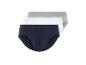 Trois slips homme : bleu marine, blanc et gris.