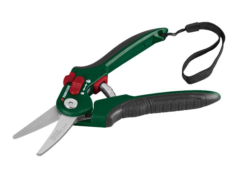 Cisaille à gazon Parkside avec poignées vertes et dragonne noire