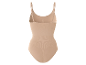 Un body shaper beige avec de fines bretelles, vu de dos.