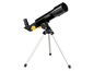 Un télescope noir avec le logo National Geographic sur un trépied.