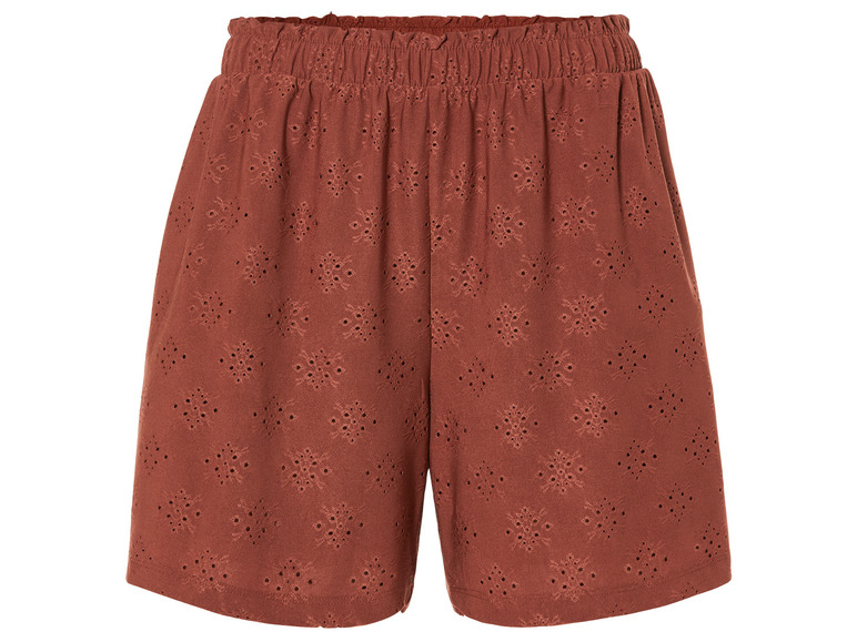 Shorts marrons avec une taille élastique et un motif floral.