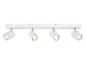 Quatre spots LED blancs montés sur une barre blanche.