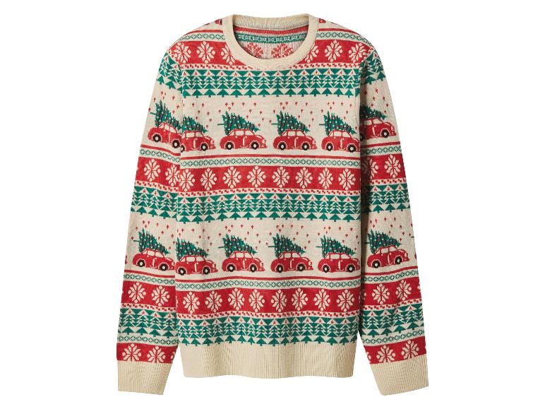 Pull de Noël avec voitures rouges et sapins de Noël
