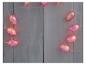 Une guirlande lumineuse en forme d'œuf rose sur un fond en bois.