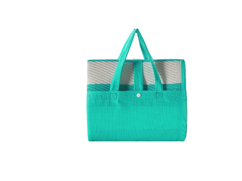 Tapis de pique-nique pliable turquoise et blanc avec poignées