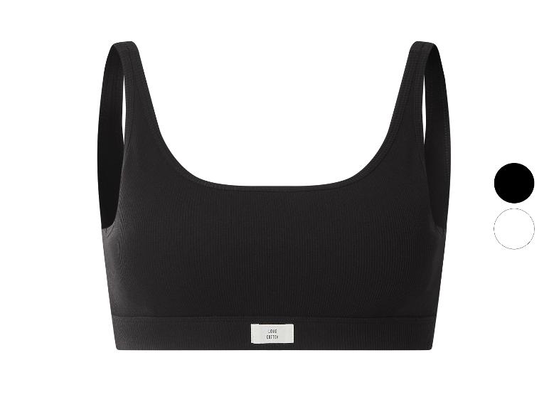 Soutien-gorge de sport noir côtelé avec bande inférieure large et texte « LOVE COTTON »