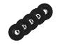 Cinq disques abrasifs noirs pour outils rotatifs.