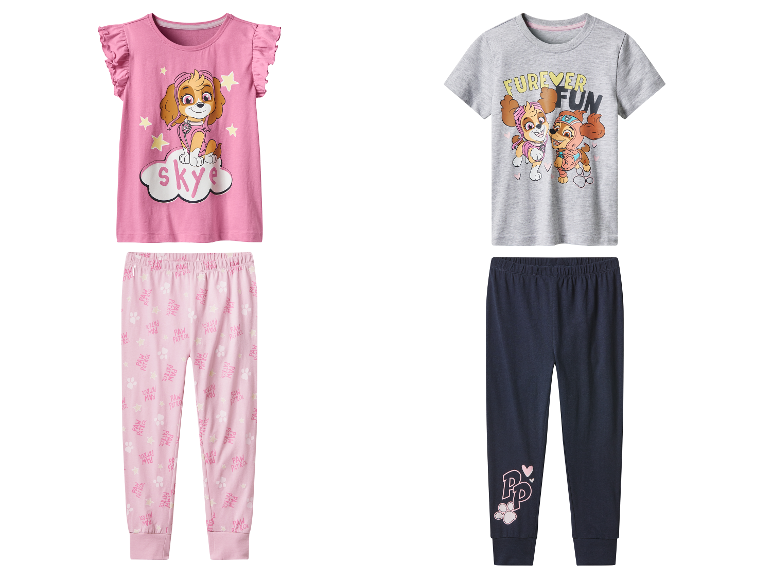 Image de deux pyjamas pour filles, avec des motifs Pat' Patrouille.