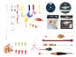 Assortiment de pêche Crivit : leurres souples, plombs, ligne et flotteurs.
