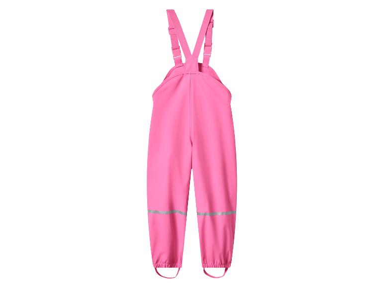 Salopette imperméable rose avec bandes réfléchissantes pour enfants.