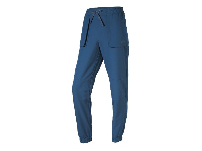 Pantalon bleu pour homme d'extérieur avec cordon de serrage à la taille et poches cargo.