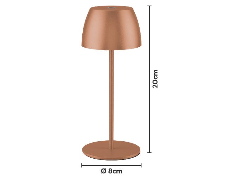 Lampe de table couleur cuivre, 20 cm de haut avec une base de 8 cm de diamètre.