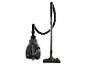 Aspirateur traîneau noir avec tuyau et tube d'aspiration métallique.