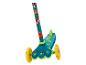 Trottinette enfant à trois roues thème dinosaure, verte et jaune