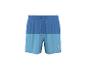 Short de sport bicolore bleu et bleu clair avec cordon de serrage et logo sur le côté.