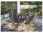 Ensemble repas extérieur : table et chaises pliantes en aluminium gris.