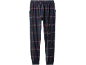 Pantalon de pyjama homme à carreaux bleu foncé avec rayures rouges et blanches.