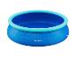 Piscine gonflable ronde bleue avec un anneau supérieur turquoise.