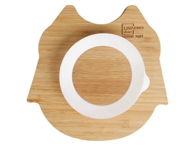 Plateau en bambou et bol blanc Livarno Home.
