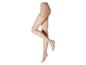 Collants couleur chair pour femme sur un mannequin, avec une jambe légèrement croisée.